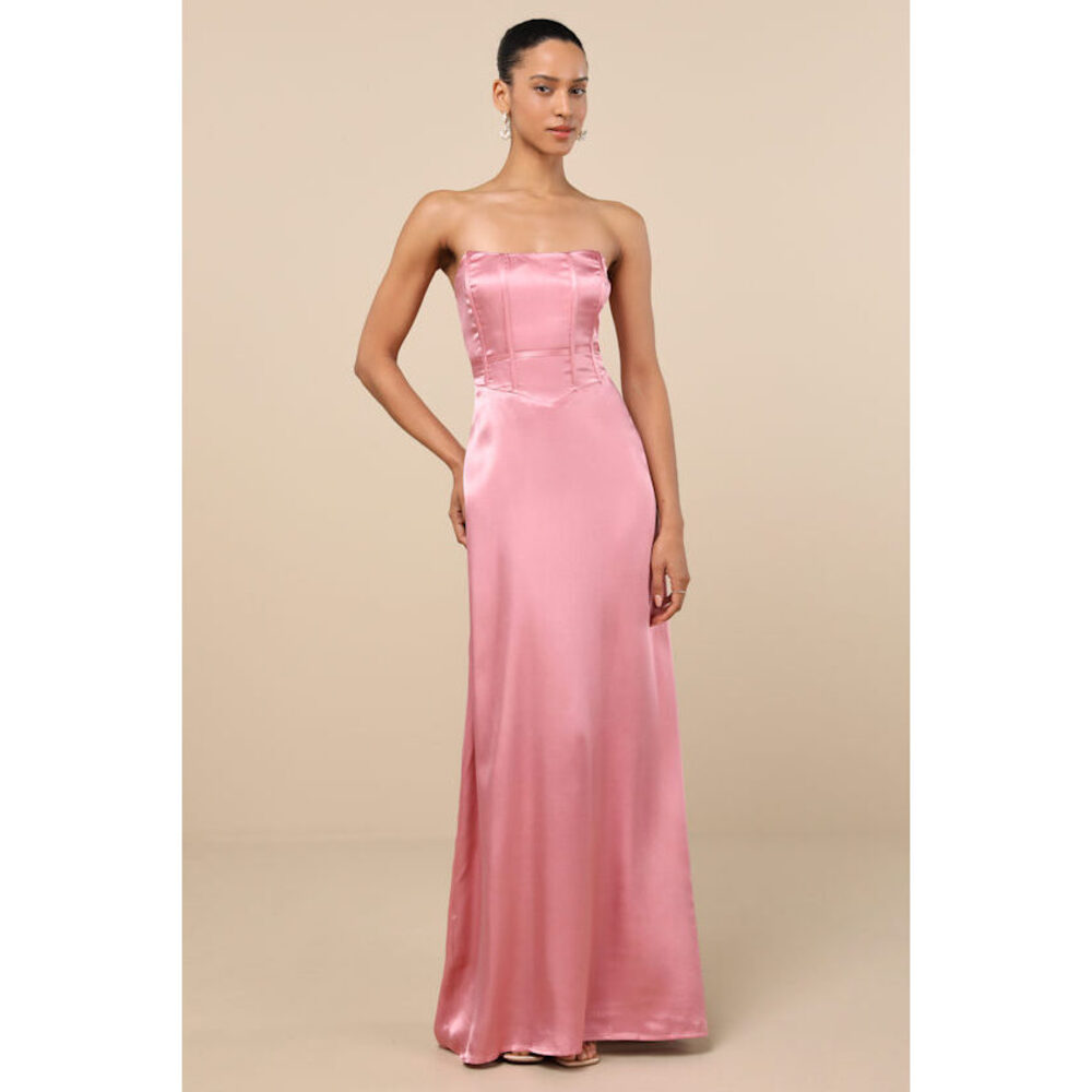 Lulus Extraordinary Presence Pink Satin Strapless Maxi Dress - Size S